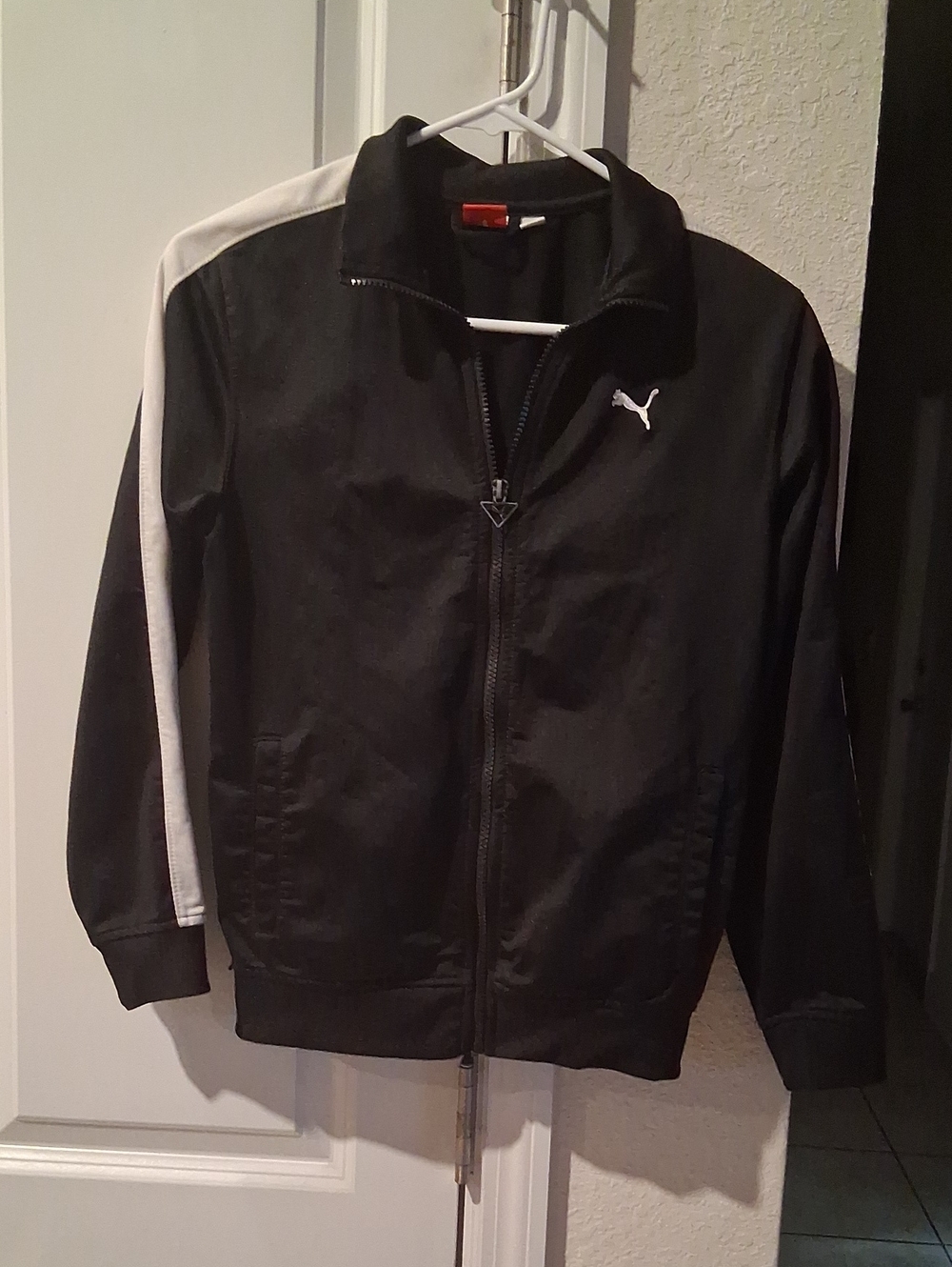 F: Puma Black Track Jacket with White Sleeve Stripe
